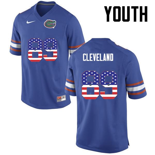 NCAA Florida Gators Tyrie Cleveland Youth #89 USA Flag Fashion Nike Blue Stitched Authentic College Football Jersey BTI7864YZ